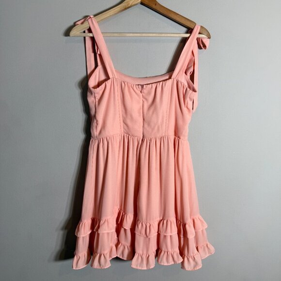 Lucy in the Sky Netty Corset Ruffle Mini Dress Womens Small Pink Bows Girly Chic - Picture 10 of 14